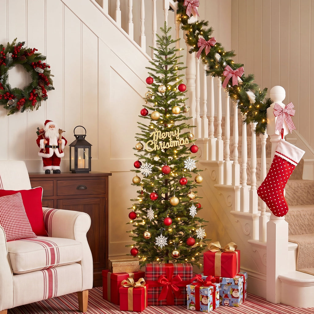 DR.Planzen 7ft Pencil Christmas Tree, 1961 Tips PE Realistic Unlit Artificial Slim Christmas Tree with Metal Stand - Holiday Indoor Decoration for Apartment Entryway Corner Office