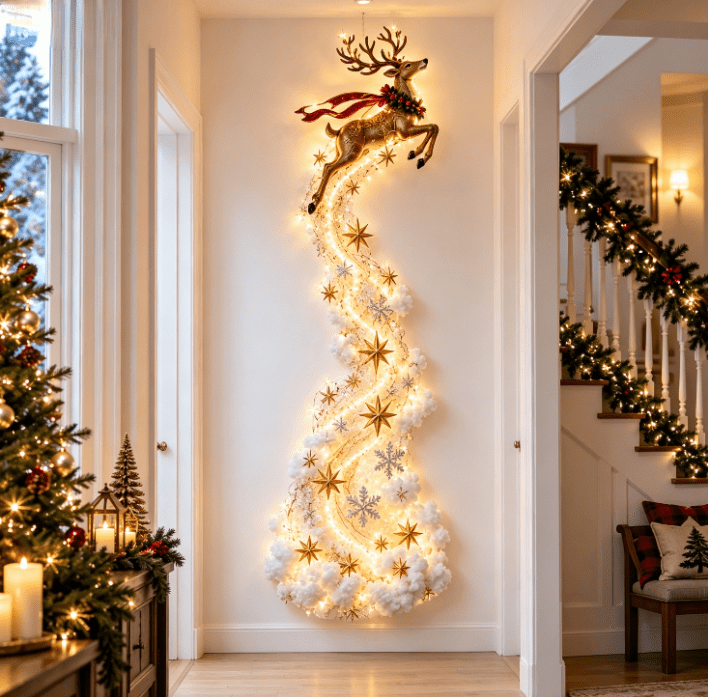 Lighted Christmas Stair Railing Garland Pack of 5 Santa Figures Snow Scene Ornament for Staircase Banister Indoor Display