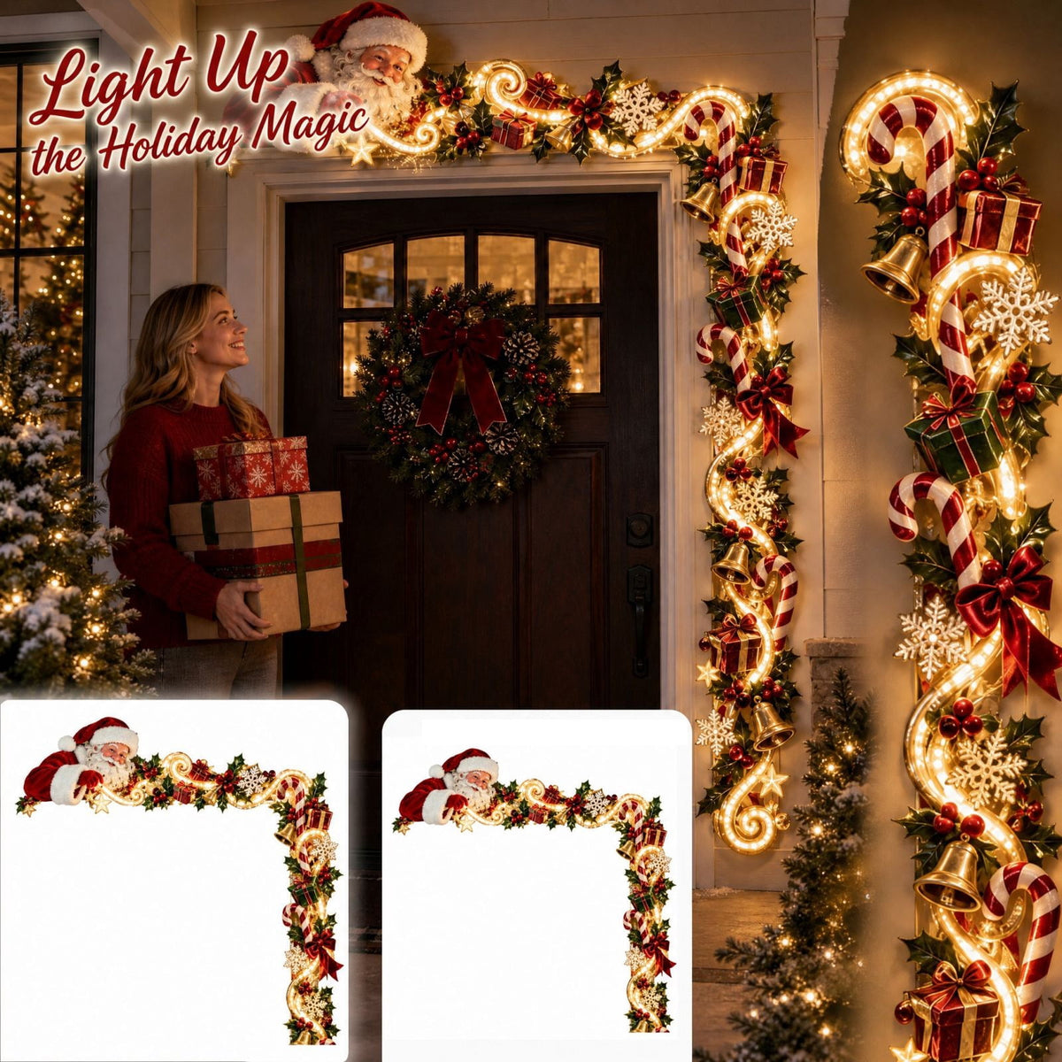 5Pcs Christmas Stair Banister Decoration Lighted Santa Snow Scene Garland for Stair Railing Indoor Holiday Home Ornament