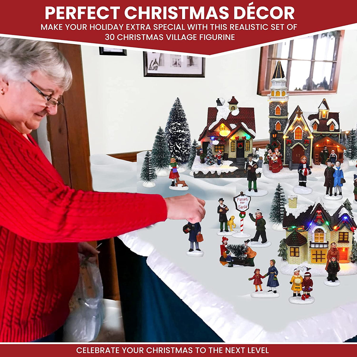 TOP TREASURES Christmas Village Set 6" Christmas Occasion Resin Figurines, Set of 30
