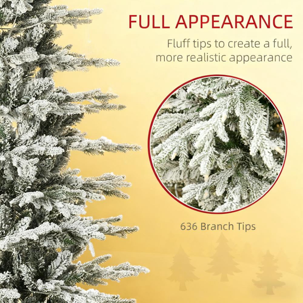 Snow Branches with Christmas Trees, Artificial Flocked Christmas Trees with Warm Yellow Clear Lights, Auto Open