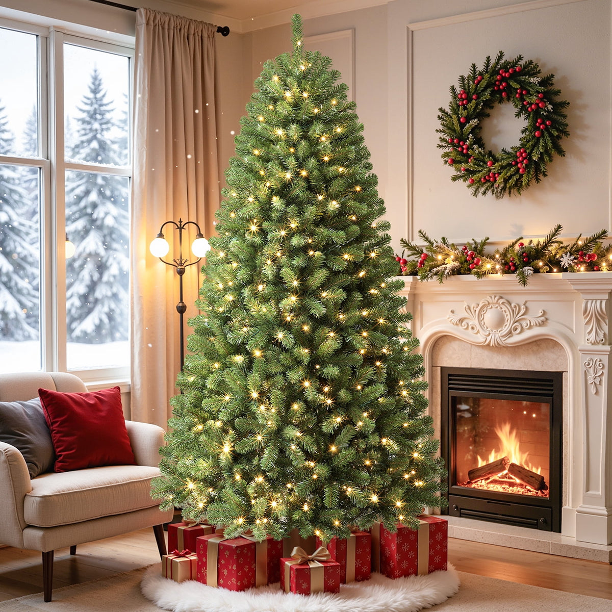 Lolsea 7ft Prelit Artificial Christmas Tree w/ Remote Control and Warm White & Color Changing Lights