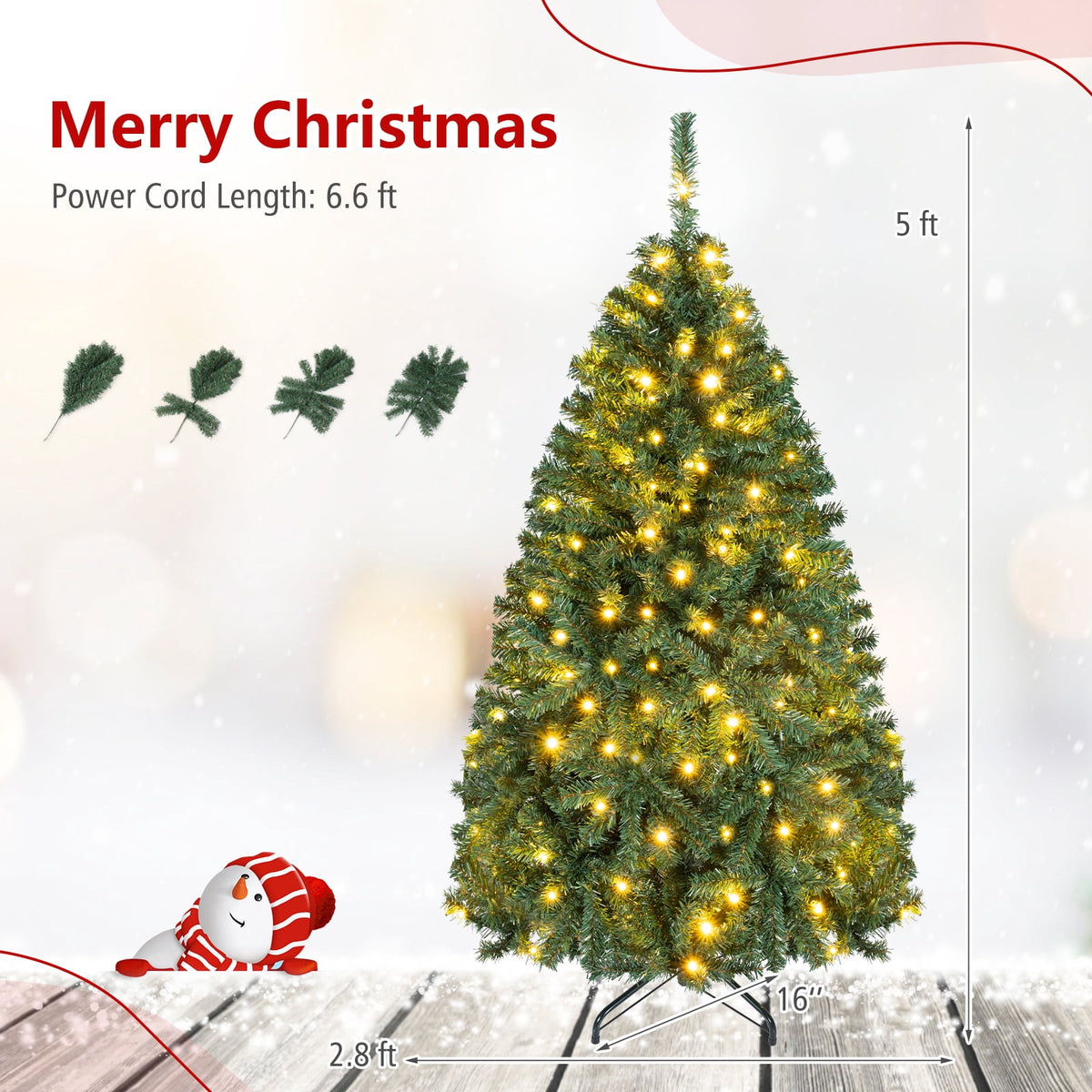 Costway 6Ft Pre-Lit Artificial Christmas Tree Hinged 350 LED Lights