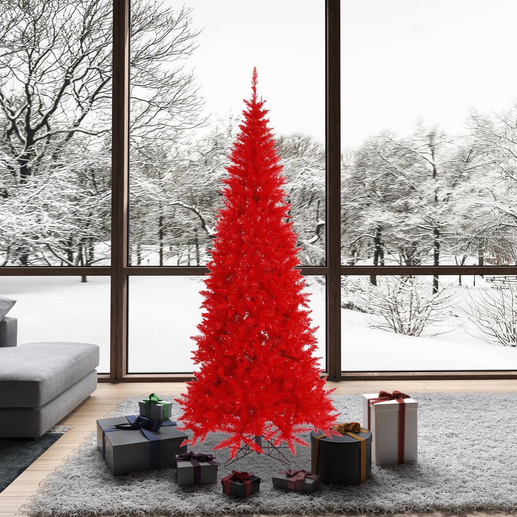 Vickerman 7.5' Red Fir Slim Artificial Christmas Tree, Unlit