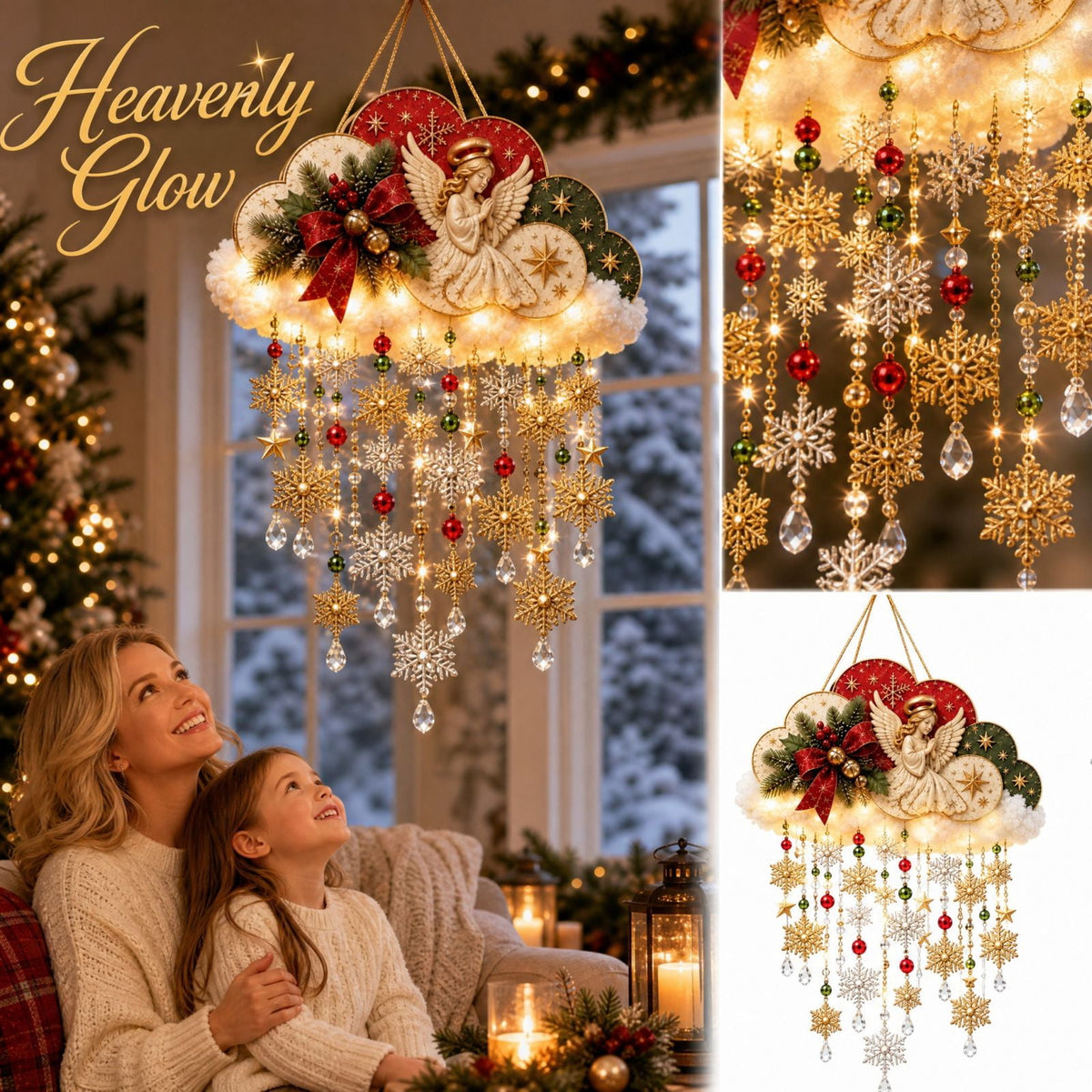 Lighted Christmas Stair Railing Garland Pack of 5 Santa Figures Snow Scene Ornament for Staircase Banister Indoor Display