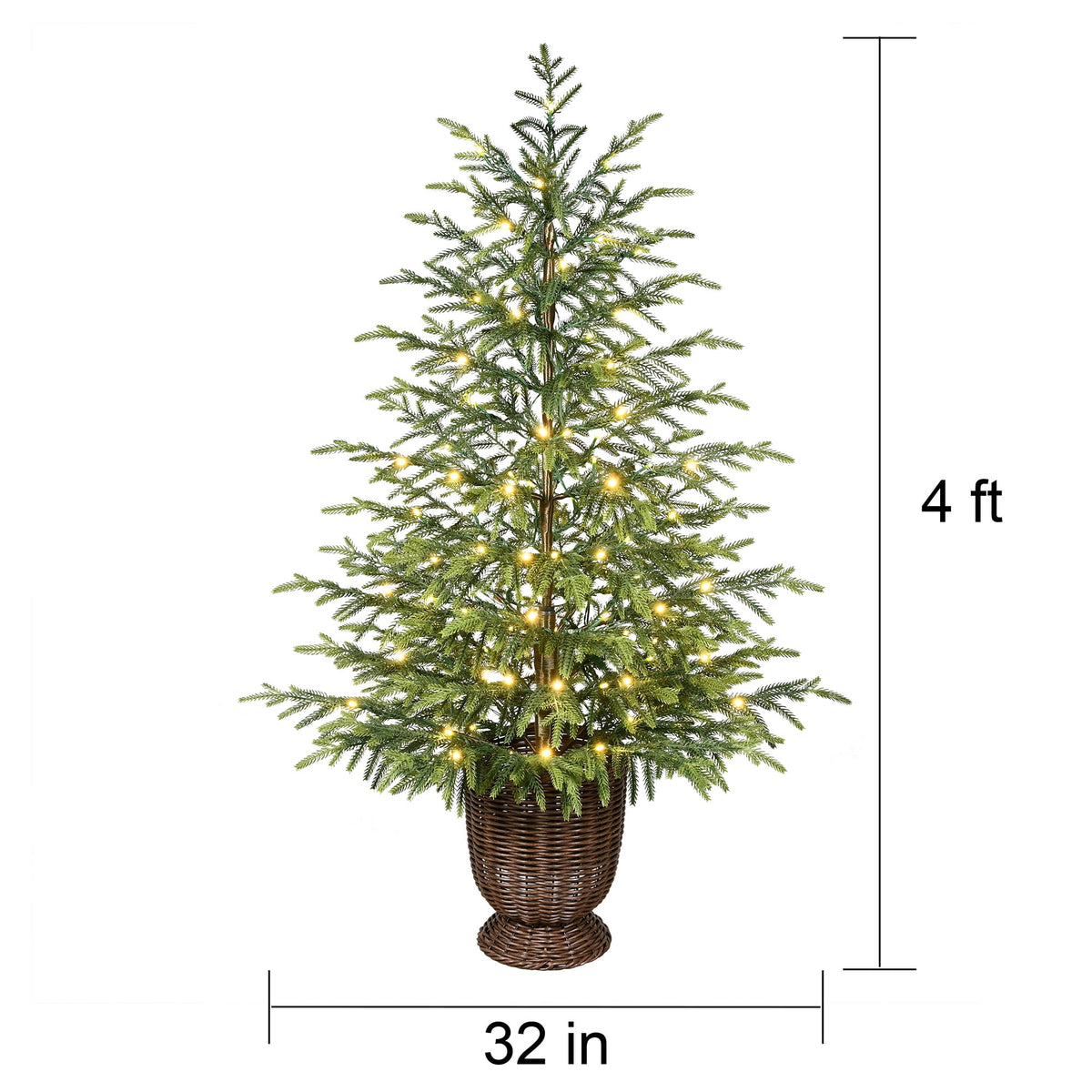My Texas House 4ft Green Pre-lit Norfolk Pine Potted Christmas Tree, 100 Twinkle LED