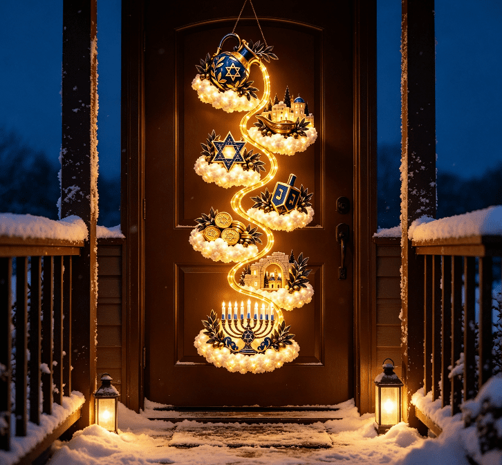 Lighted Christmas Stair Railing Garland Pack of 5 Santa Figures Snow Scene Ornament for Staircase Banister Indoor Display