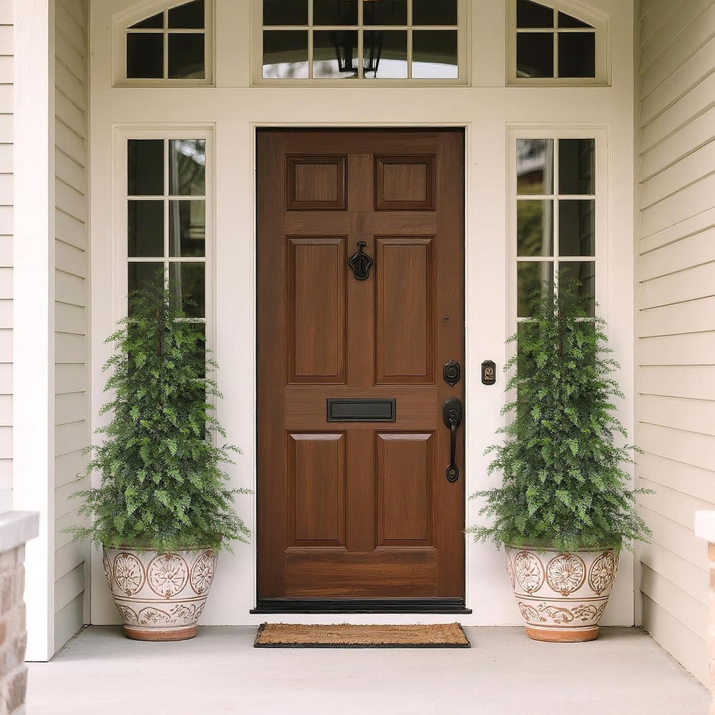4FT Lifelike Touch Artificial Cedar Topiary Trees for Front Porch | Fake Christmas Trees, Faux Potted Plants, UV Resistant Fake Greenery, for Front Door Garden Outdoor Farmhouse Home Decoration