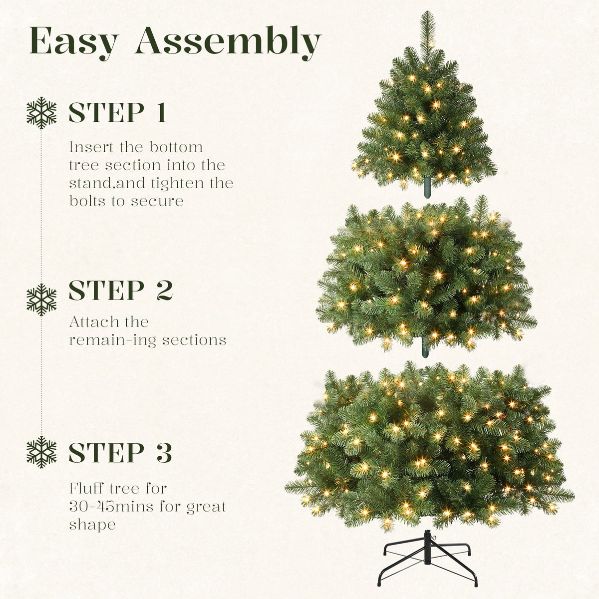 Lolsea 6.5ft Prelit Artificial Classic Christmas Tree with Warm White Lights for Living Room Office Party Decoration