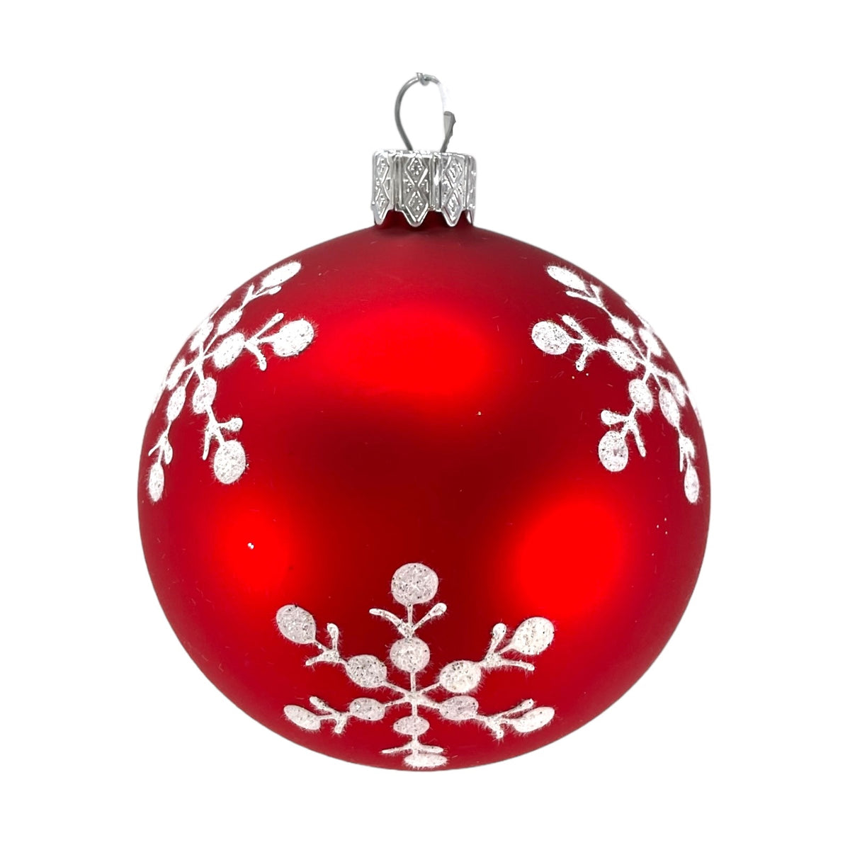 3 Inch White and Red Design Glass Christmas Ball Ornaments 12 Piece Set