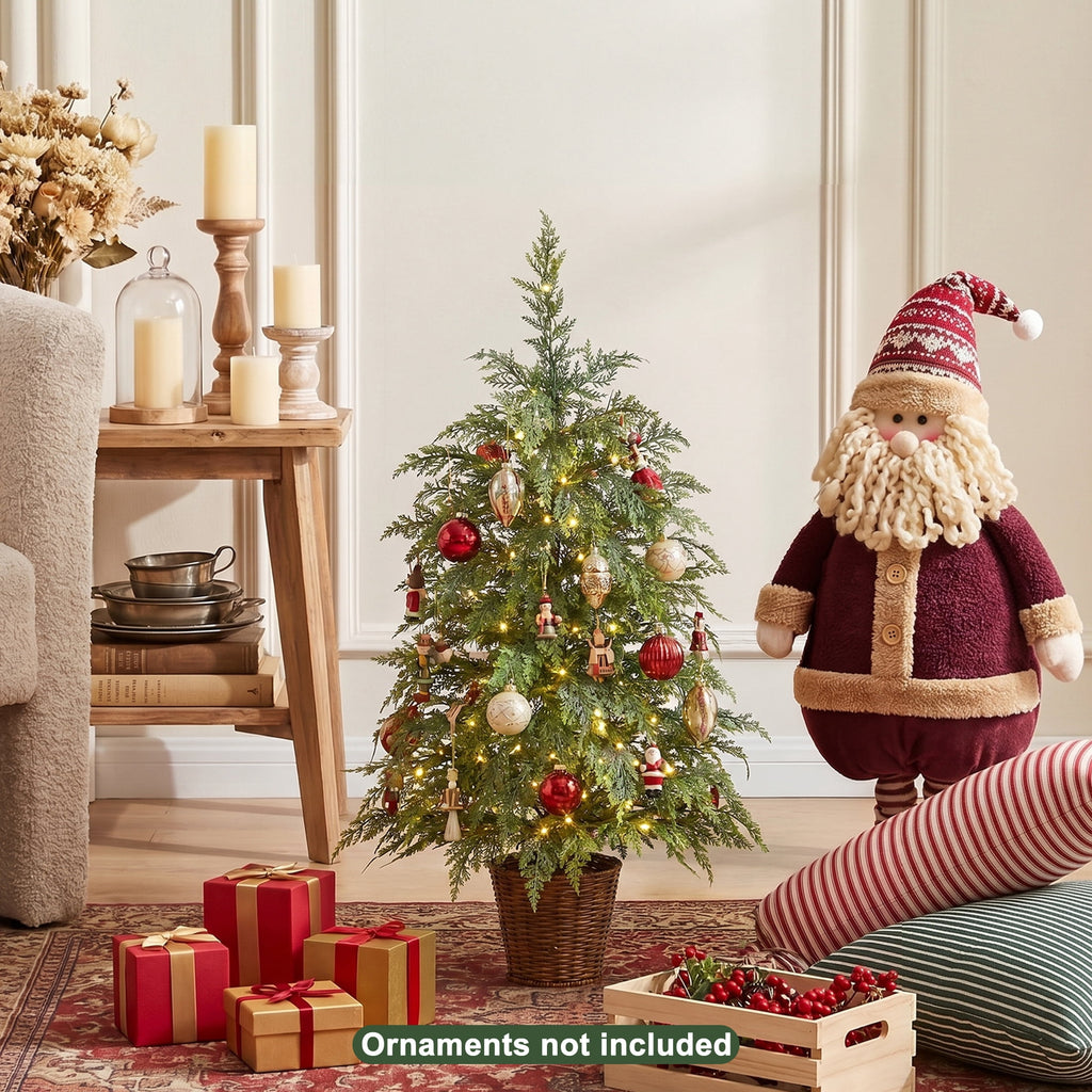 DR.Planzen 6' Pre-Lit Green Cypress Artificial Christmas Tree with 350 Warm White Twinkle LED Lights, Full-Bodied Xmas Tree with Metal Stand, Indoor Holiday Decoration