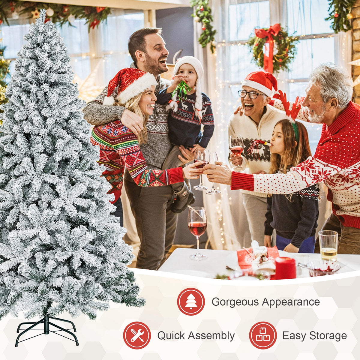 Gymax 9ft Snow Flocked Hinged Artificial Christmas Tree Unlit Holiday Decor