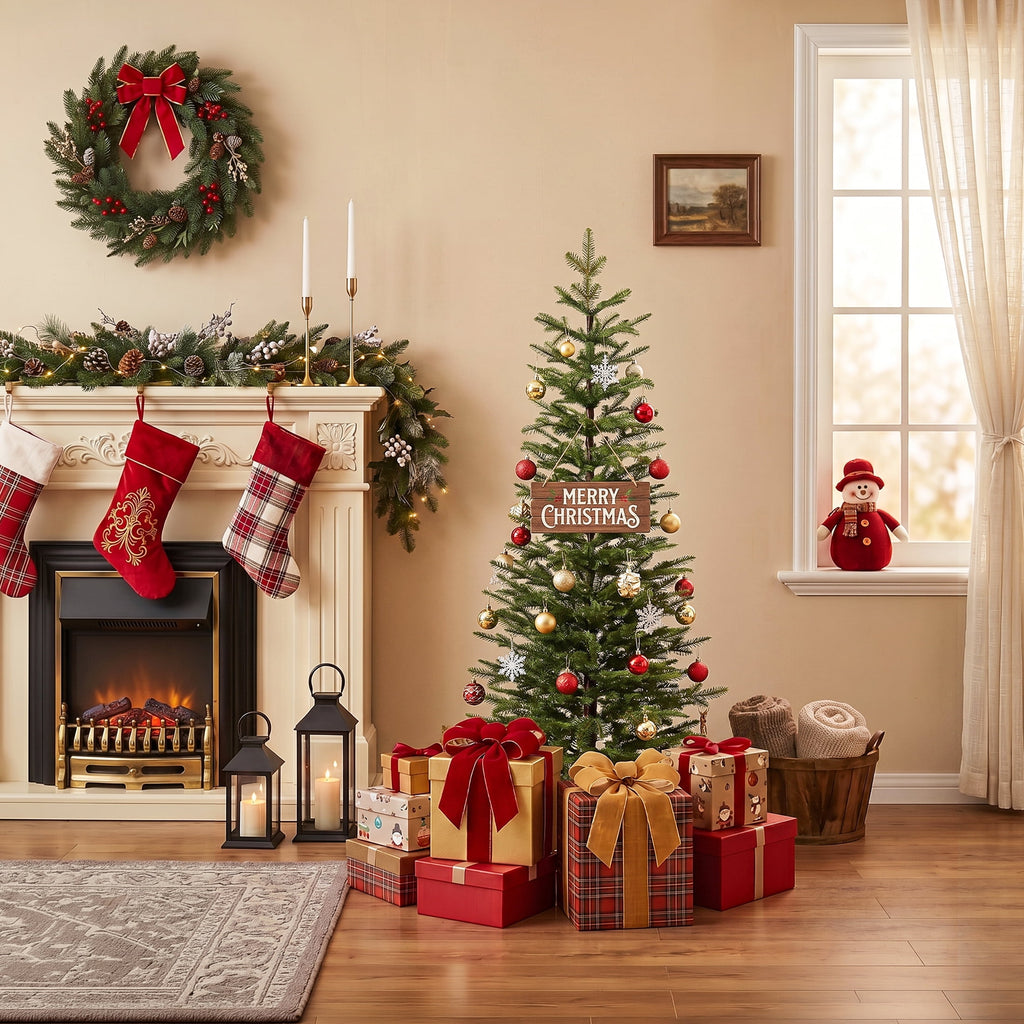 DR.Planzen 7ft Pencil Christmas Tree, 1961 Tips PE Realistic Unlit Artificial Slim Christmas Tree with Metal Stand - Holiday Indoor Decoration for Apartment Entryway Corner Office