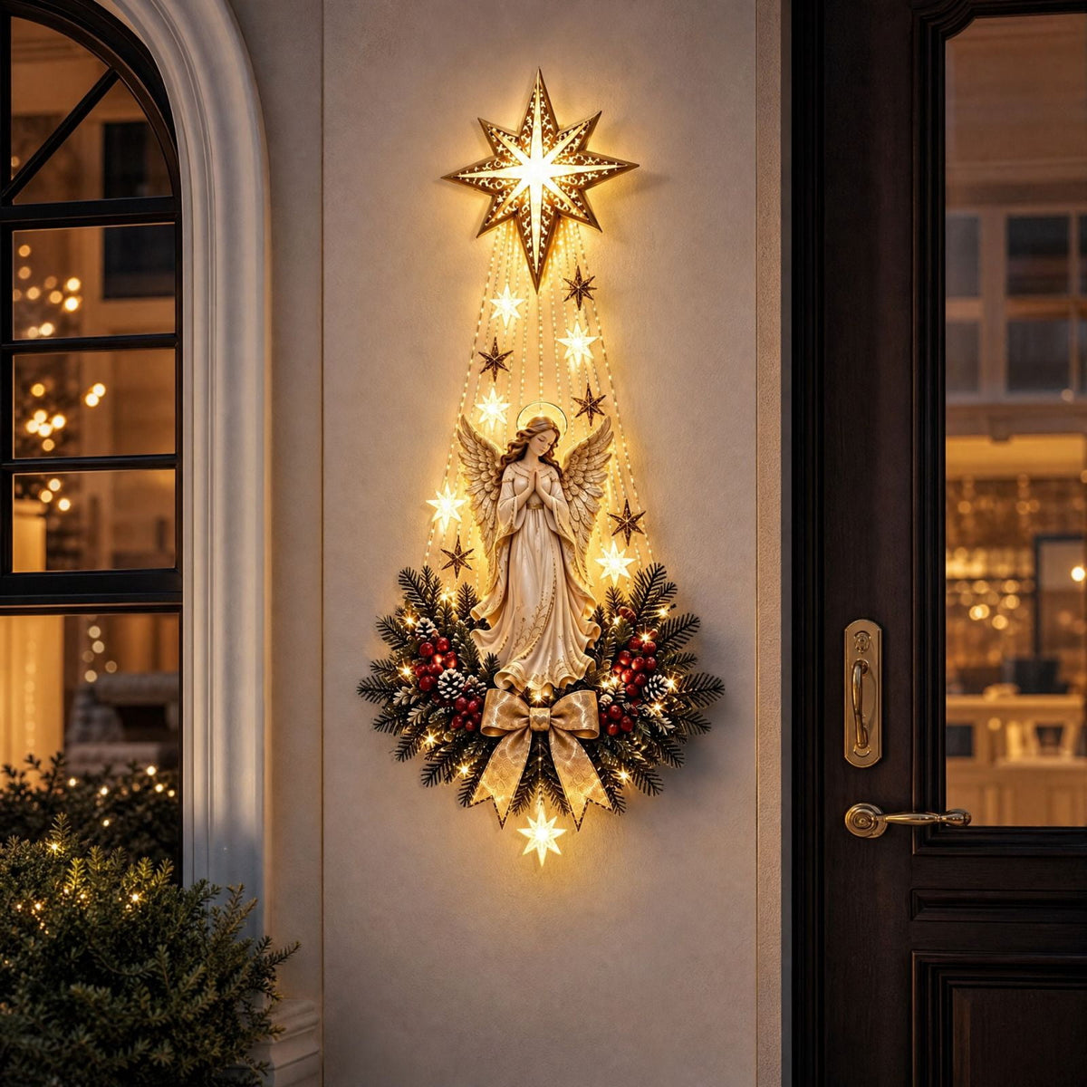 Lighted Christmas Stair Railing Garland Pack of 5 Santa Figures Snow Scene Ornament for Staircase Banister Indoor Display
