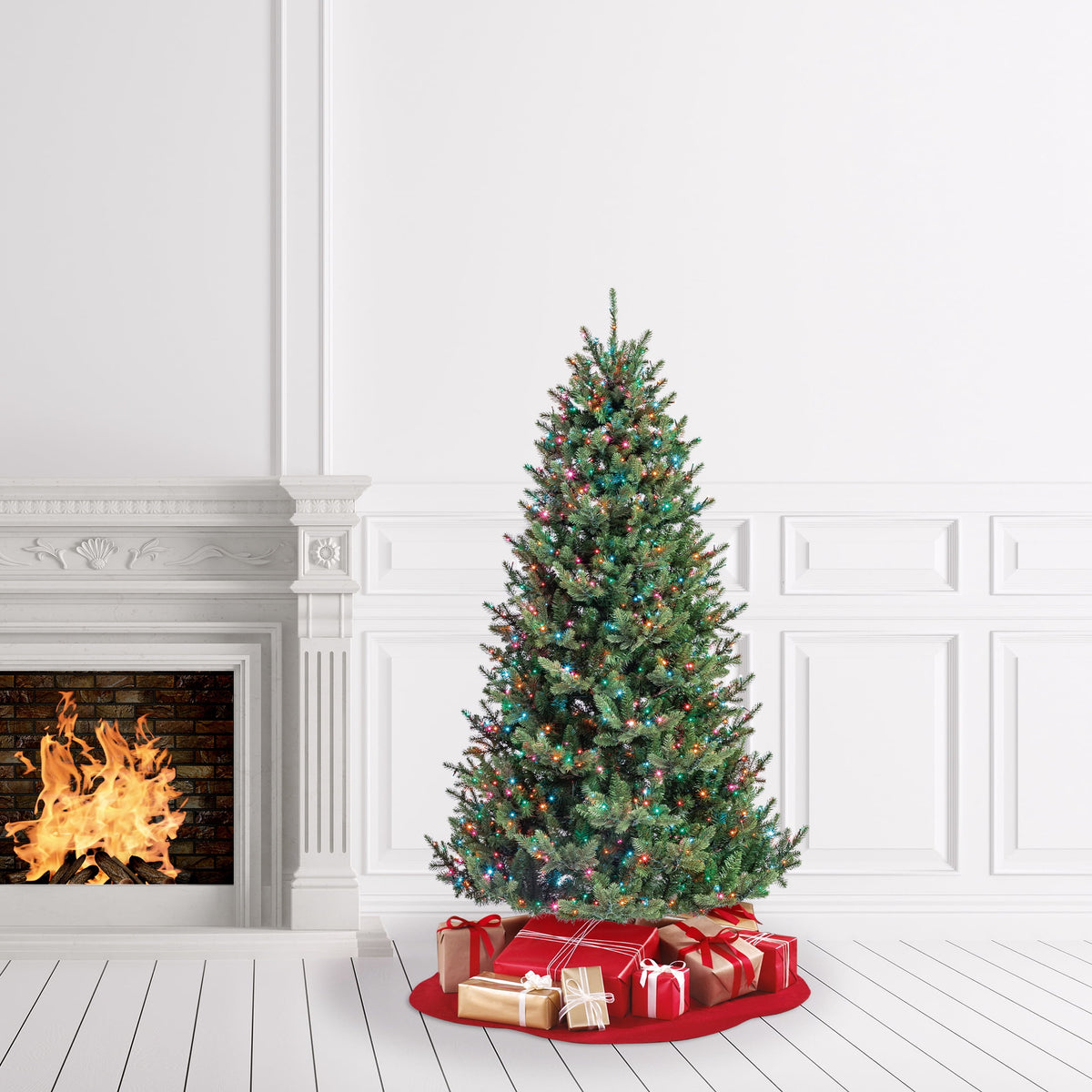 My Texas House 6.5' Pre-Lit Grand Spruce Green Artificial Christmas Tree with LumaDazzle Color-Changing Twinkle LED Lights, Quick Set, and Stand