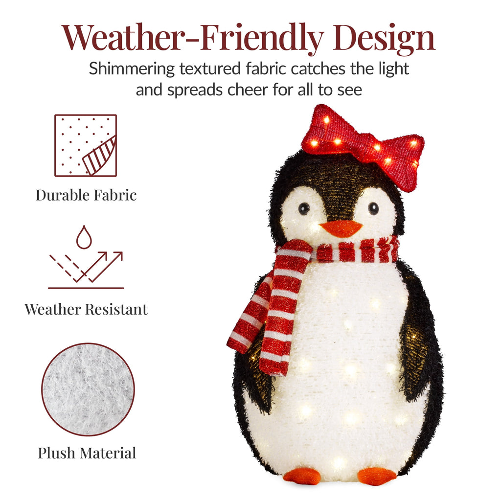 Best Choice Products 4-Piece Lighted 3ft Pop-Up Penguin Family Outdoor Christmas Decoration w/ 300 LED Lights - Red