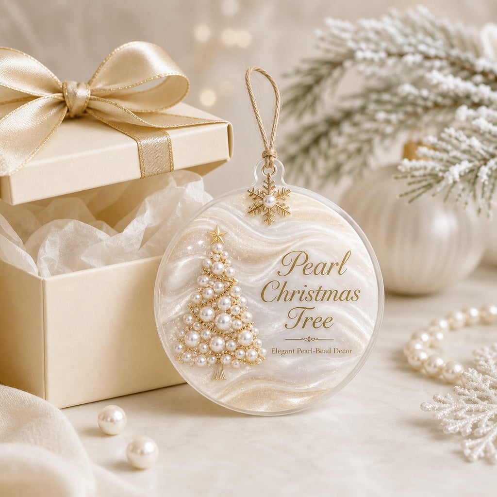 Personalized Acrylic Ornament Pearl Christmas Tree, Elegant Pearl-Bead Tree Hanging Gift