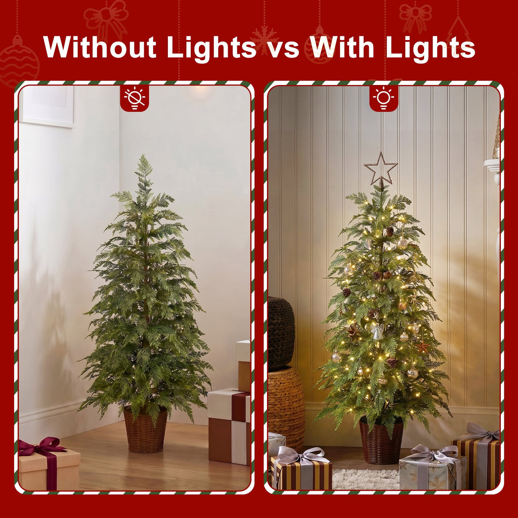 DR.Planzen 6' Pre-Lit Green Cypress Artificial Christmas Tree with 350 Warm White Twinkle LED Lights, Full-Bodied Xmas Tree with Metal Stand, Indoor Holiday Decoration
