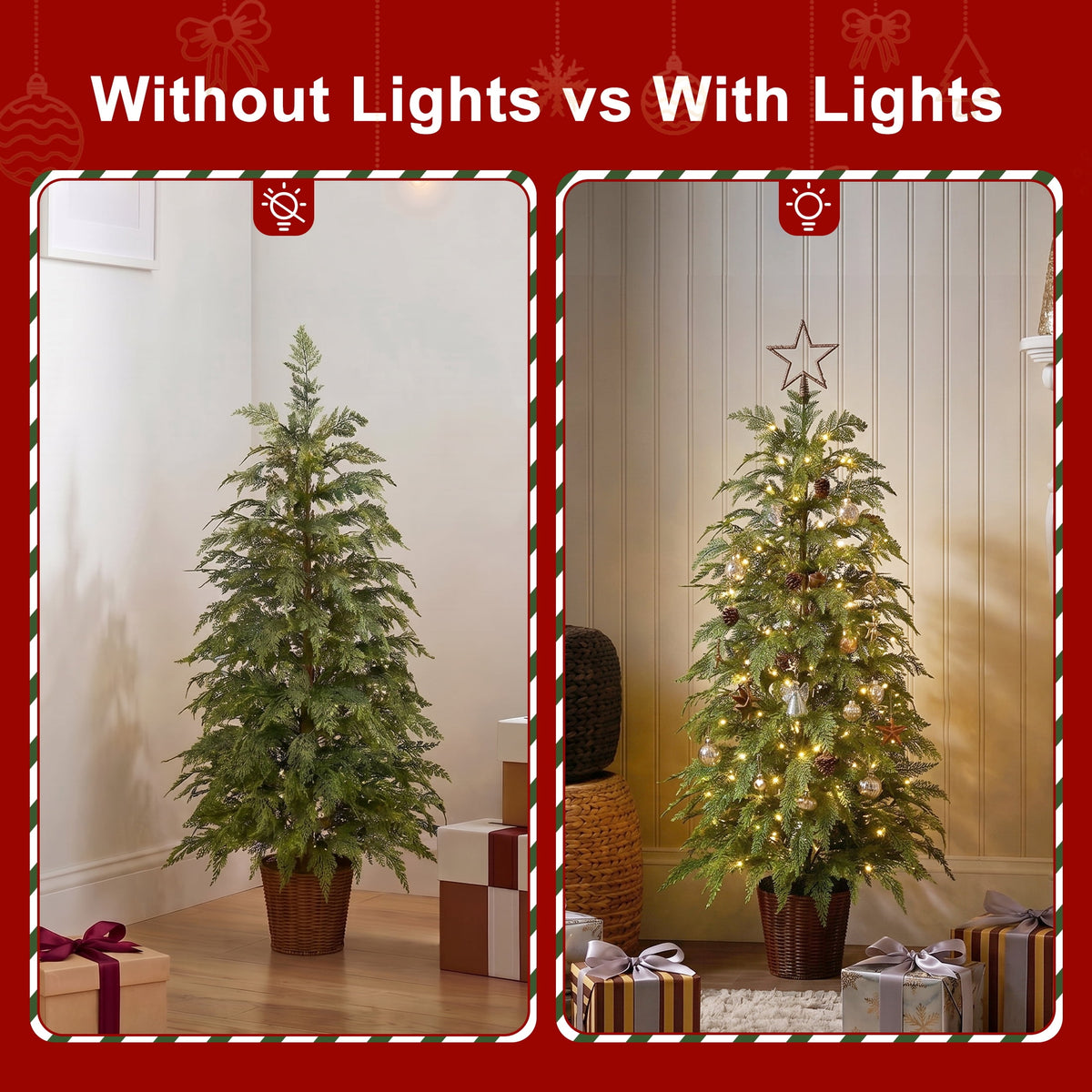 DR.Planzen 6' Pre-Lit Green Cypress Artificial Christmas Tree with 350 Warm White Twinkle LED Lights, Full-Bodied Xmas Tree with Metal Stand, Indoor Holiday Decoration