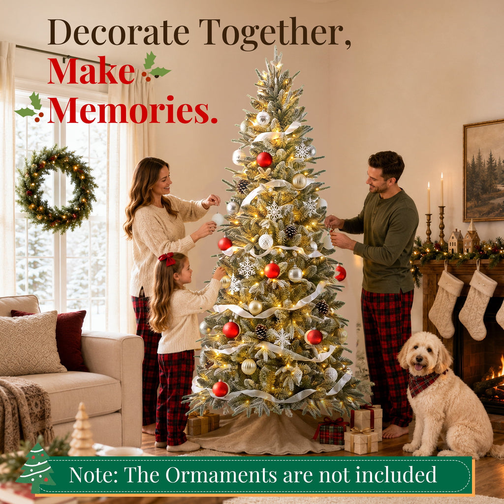 Goosiay 6 ft Pre-Lit Frosted Slim Aspen Fir Artificial Christmas Tree, PE & PVC Branches, 200 Warm White & Multicolor Lights, 10 Light Modes, 853 Branch Tips