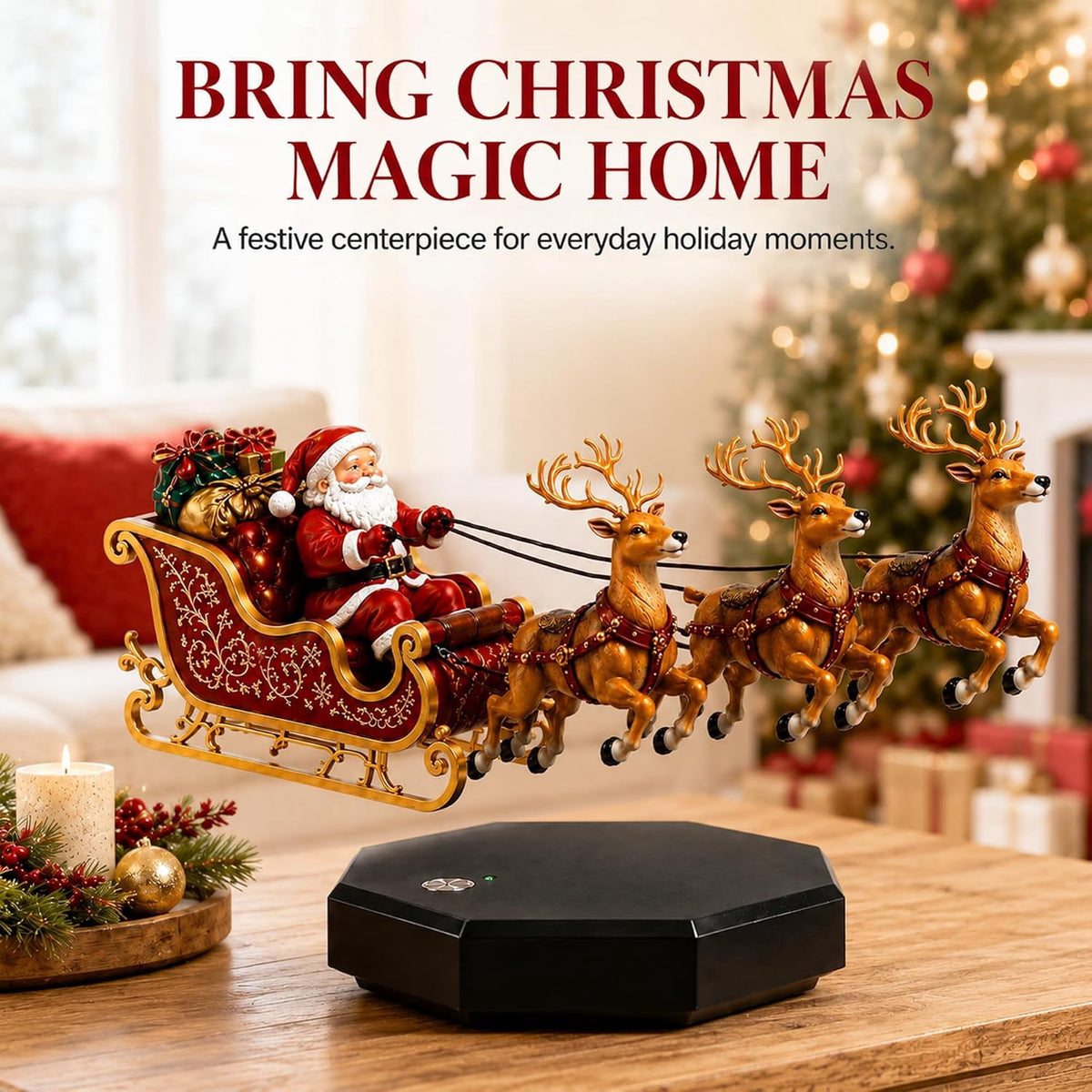 Floating Santa Sleigh, 2026 New Santa's Flying Sleigh Magnetic Levitation Christmas Display, Floating Santa Claus Tabletop Decor for Home