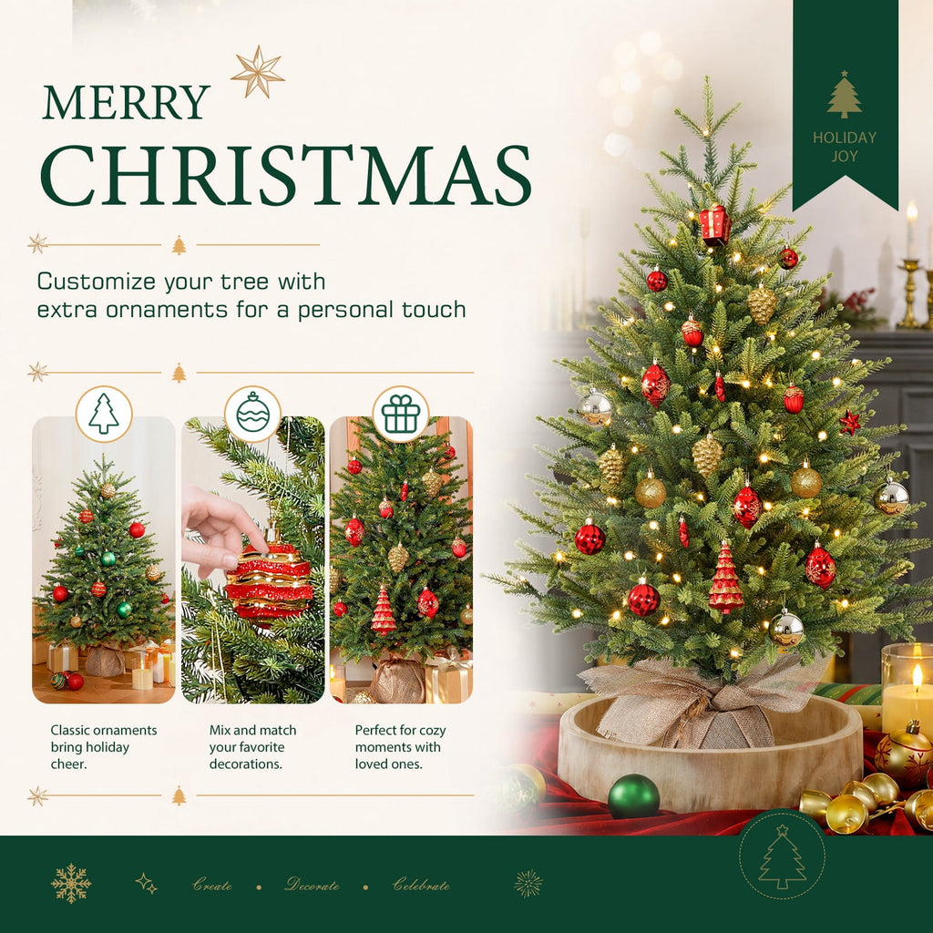 Lolsea 4ft Prelit Artificial Small Mini Christmas Tree with Color LED Lights, Remote Control and Timer, Perfect for Xmas Tabletop Decorations
