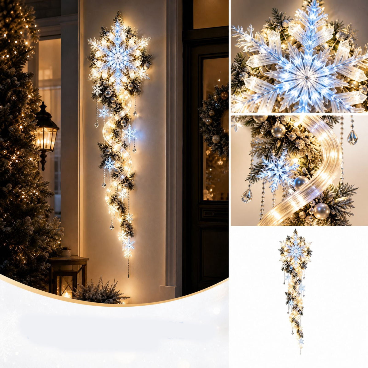 Lighted Christmas Stair Railing Garland Pack of 5 Santa Figures Snow Scene Ornament for Staircase Banister Indoor Display
