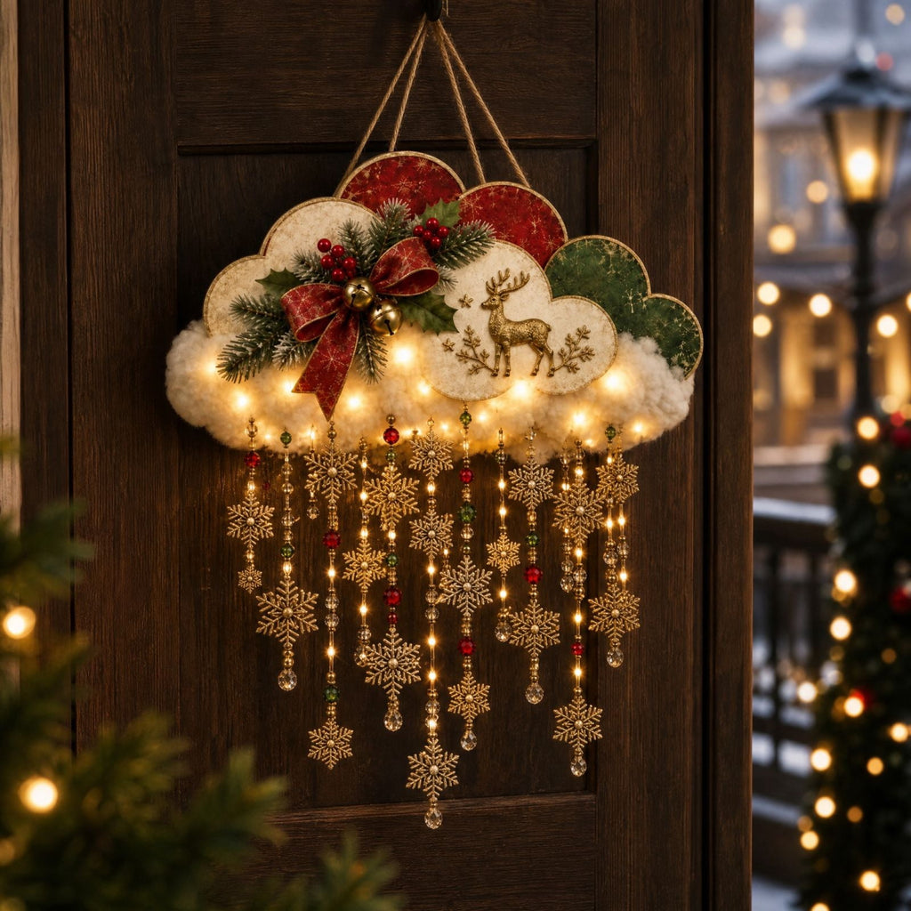 Lighted Christmas Stair Railing Garland Pack of 5 Santa Figures Snow Scene Ornament for Staircase Banister Indoor Display