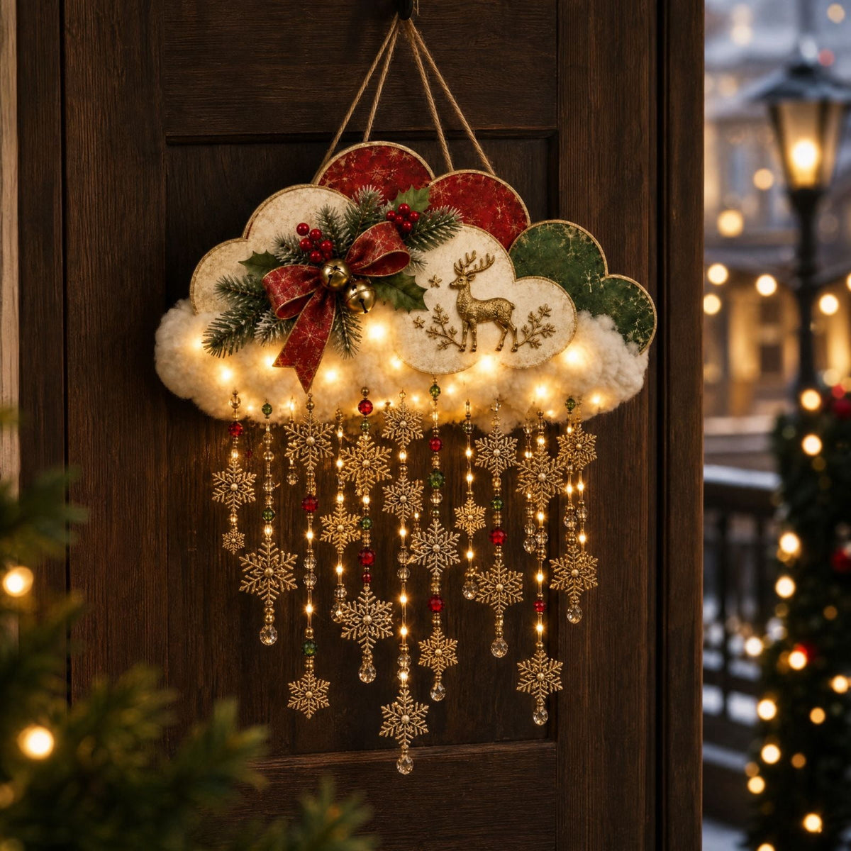 Lighted Christmas Stair Railing Garland Pack of 5 Santa Figures Snow Scene Ornament for Staircase Banister Indoor Display