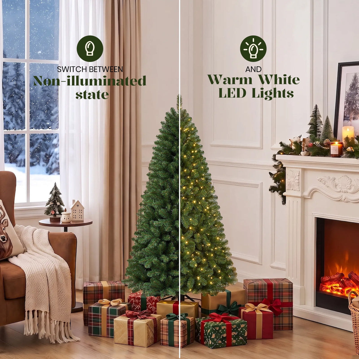 Lolsea 6.5ft Prelit Artificial Classic Christmas Tree with Warm White Lights for Living Room Office Party Decoration