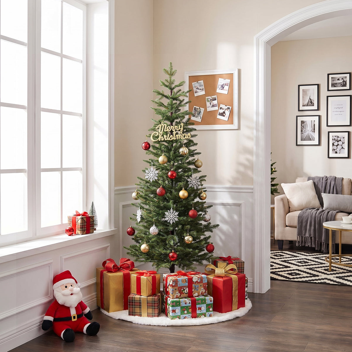 DR.Planzen 7ft Pencil Christmas Tree, 1961 Tips PE Realistic Unlit Artificial Slim Christmas Tree with Metal Stand - Holiday Indoor Decoration for Apartment Entryway Corner Office
