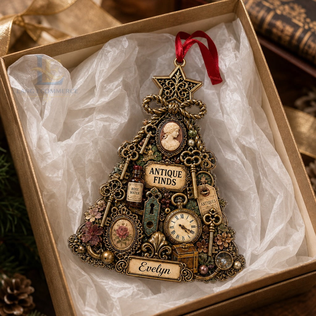 Christmas Ornament Acrylic Antique Finds Personalized Tree Hanging for Antiquing Lovers