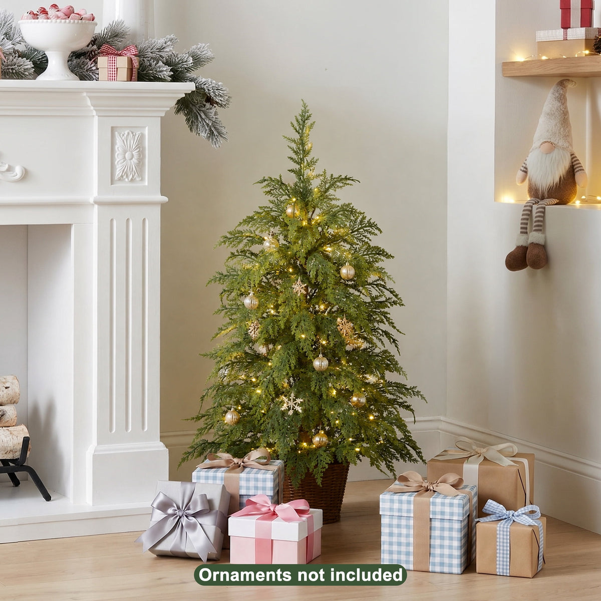 DR.Planzen 6' Pre-Lit Green Cypress Artificial Christmas Tree with 350 Warm White Twinkle LED Lights, Full-Bodied Xmas Tree with Metal Stand, Indoor Holiday Decoration