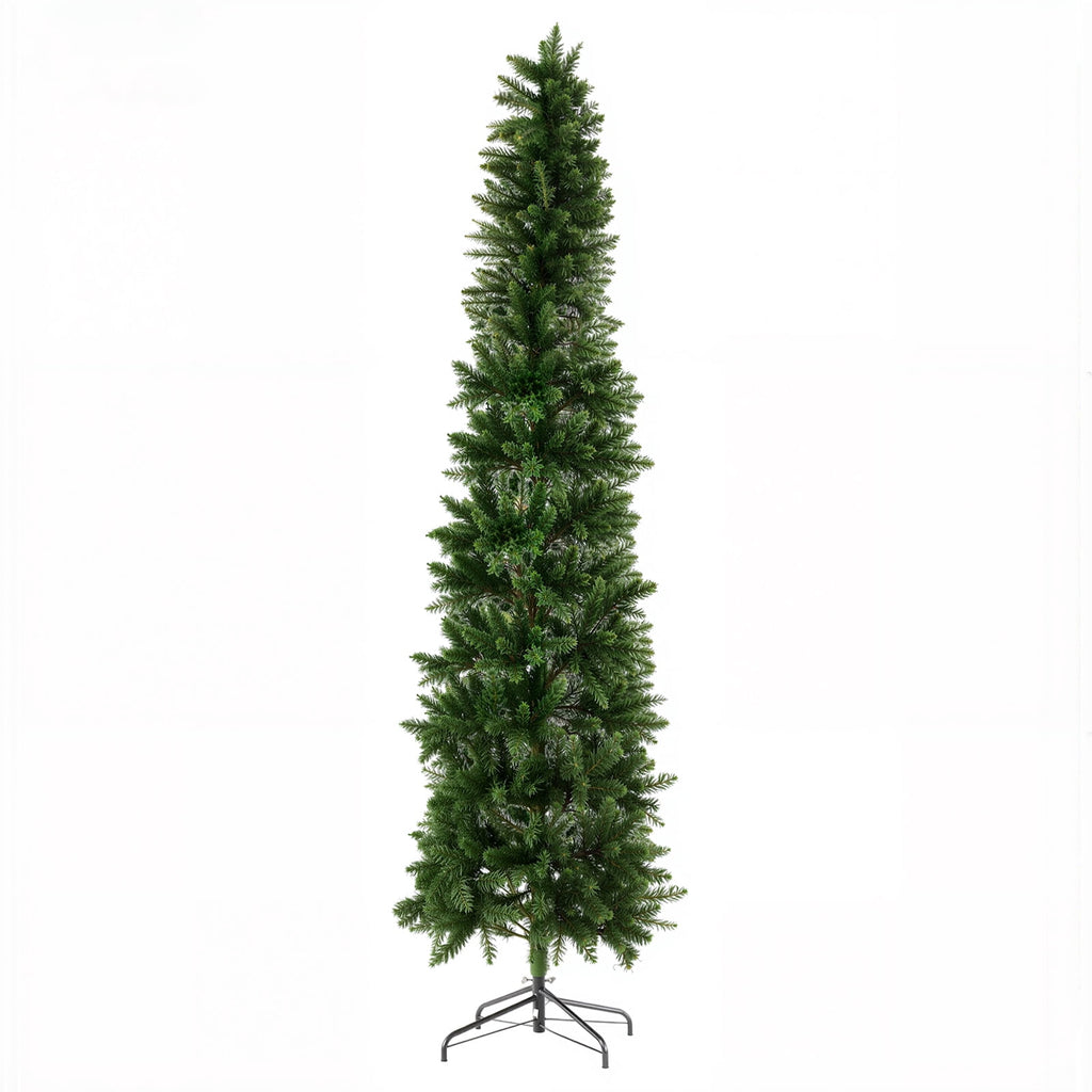 JIOABL 9-Foot Pre-Lit Fraser Fir Pencil Artificial Christmas Tree, Offering 8 Warm Light Modes, Green