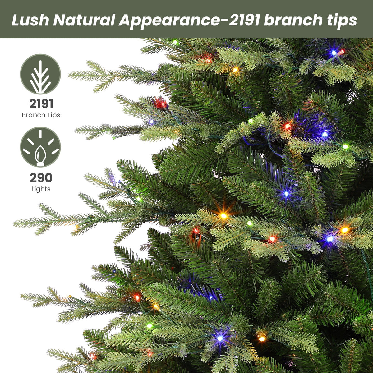 Lolsea 7ft Prelit Aspen Noble Fir Artificial Christmas Tree with Remote Control, Timer and Warm White & Multicolor LED Lights