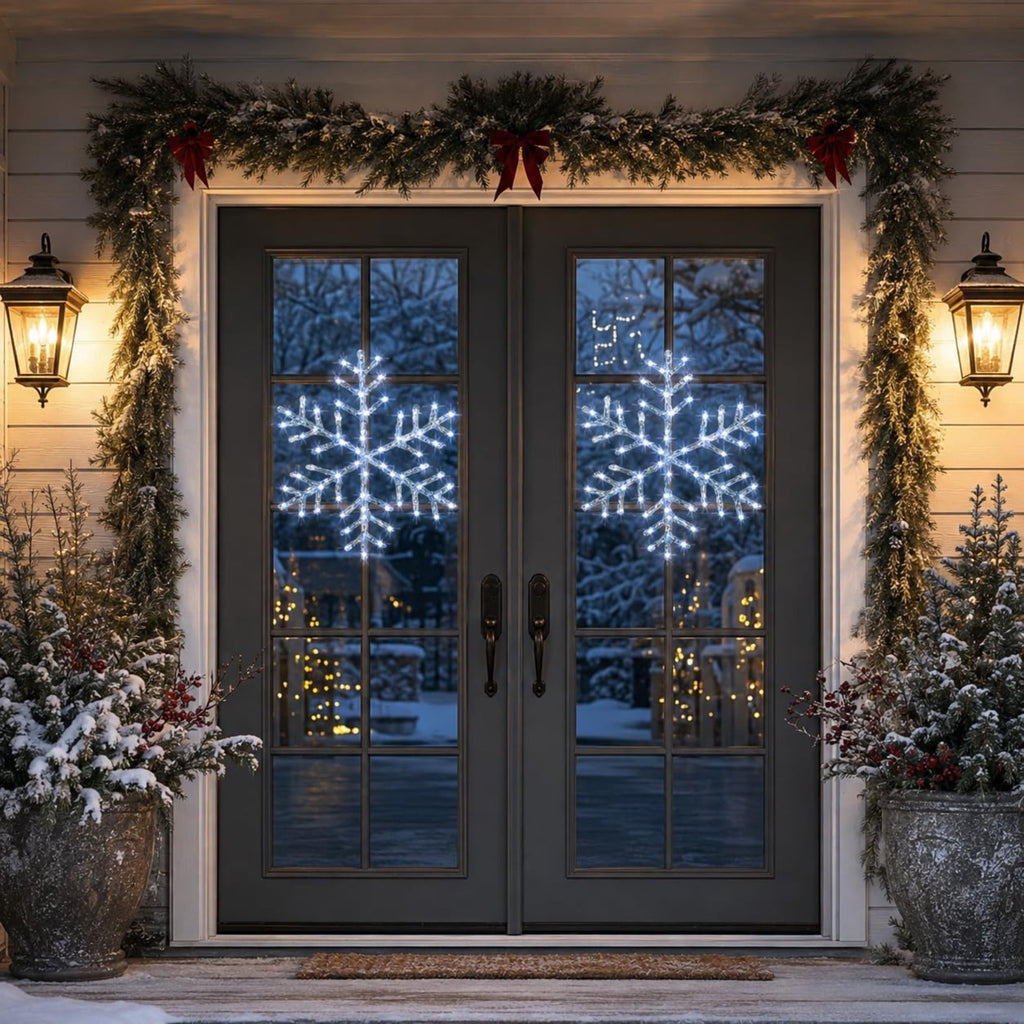 Christmas Snowflake LED Light Hanging Ornament Light Up Snow Flake Decorations Glowing Lighted Winter Holiday Decor Christmas Decoration