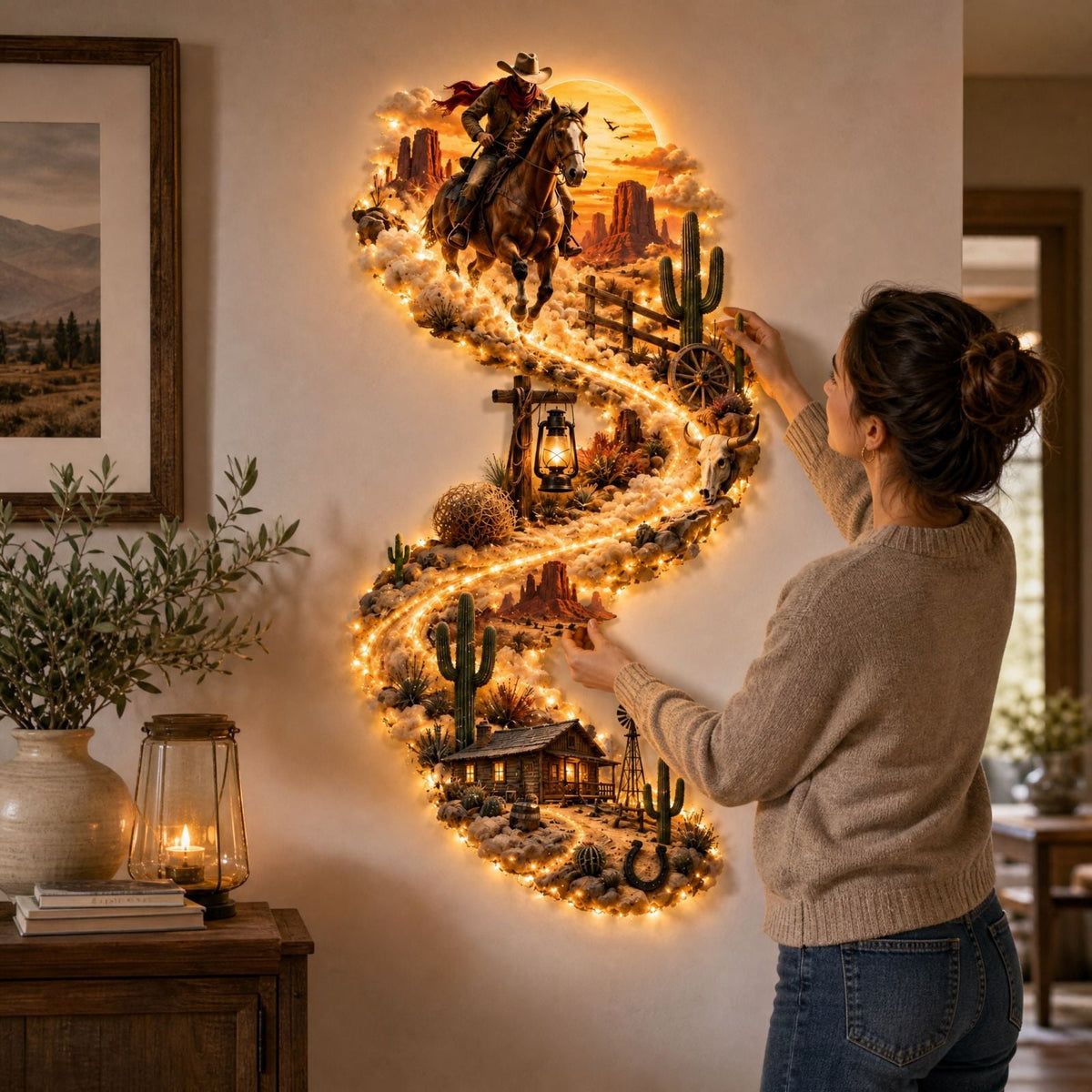 Lighted Christmas Stair Railing Garland Pack of 5 Santa Figures Snow Scene Ornament for Staircase Banister Indoor Display