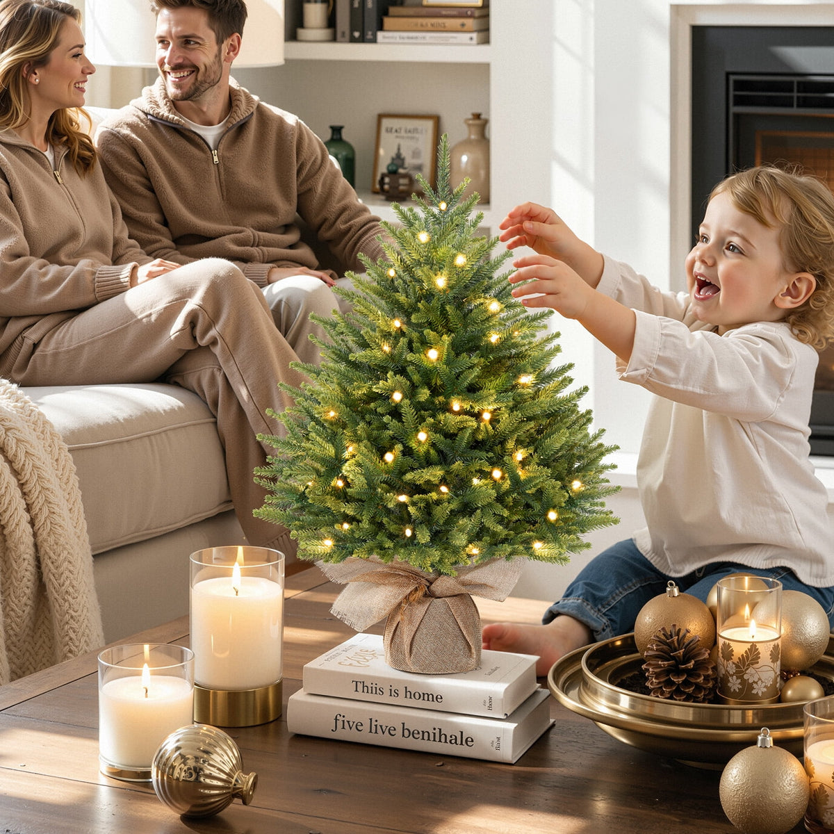 Lolsea 4ft Prelit Artificial Small Mini Christmas Tree with Color LED Lights, Remote Control and Timer, Perfect for Xmas Tabletop Decorations