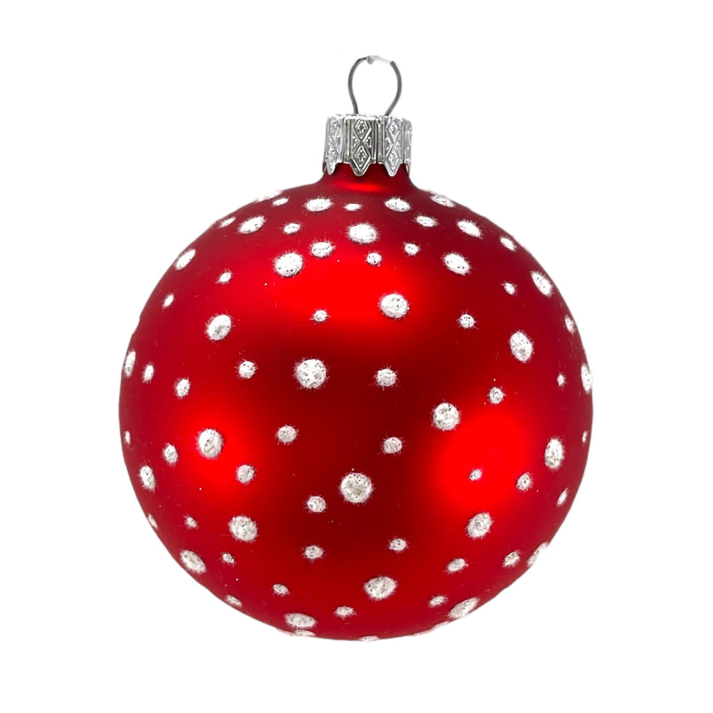 3 Inch White and Red Design Glass Christmas Ball Ornaments 12 Piece Set
