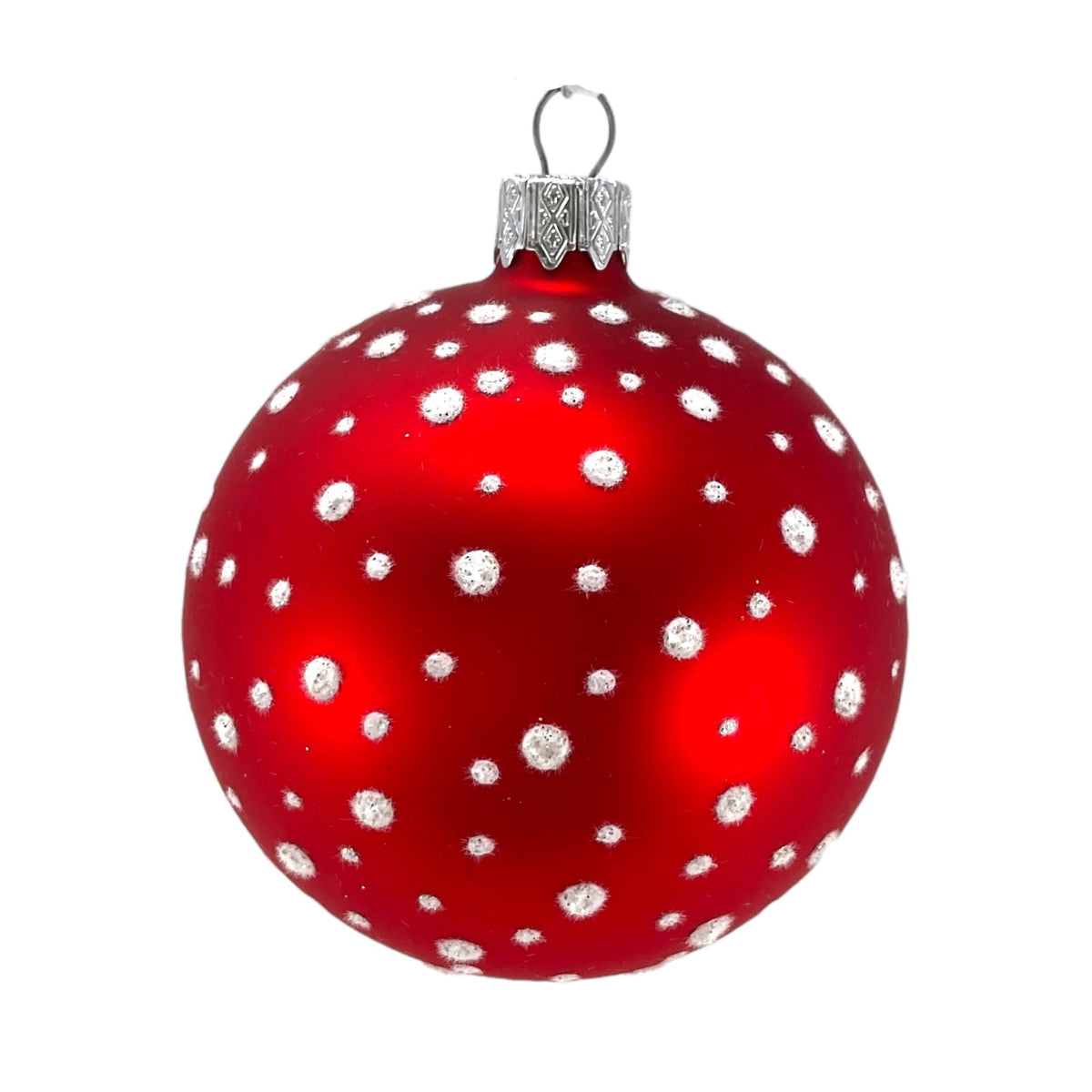 3 Inch White and Red Design Glass Christmas Ball Ornaments 12 Piece Set