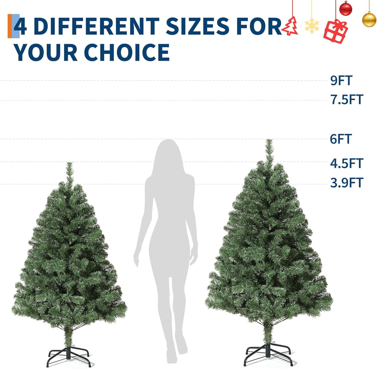7.5ft Full PE Branch Artificial Spruce Christmas Tree, Hinged Sections Foldable Metal Base Holiday Decor