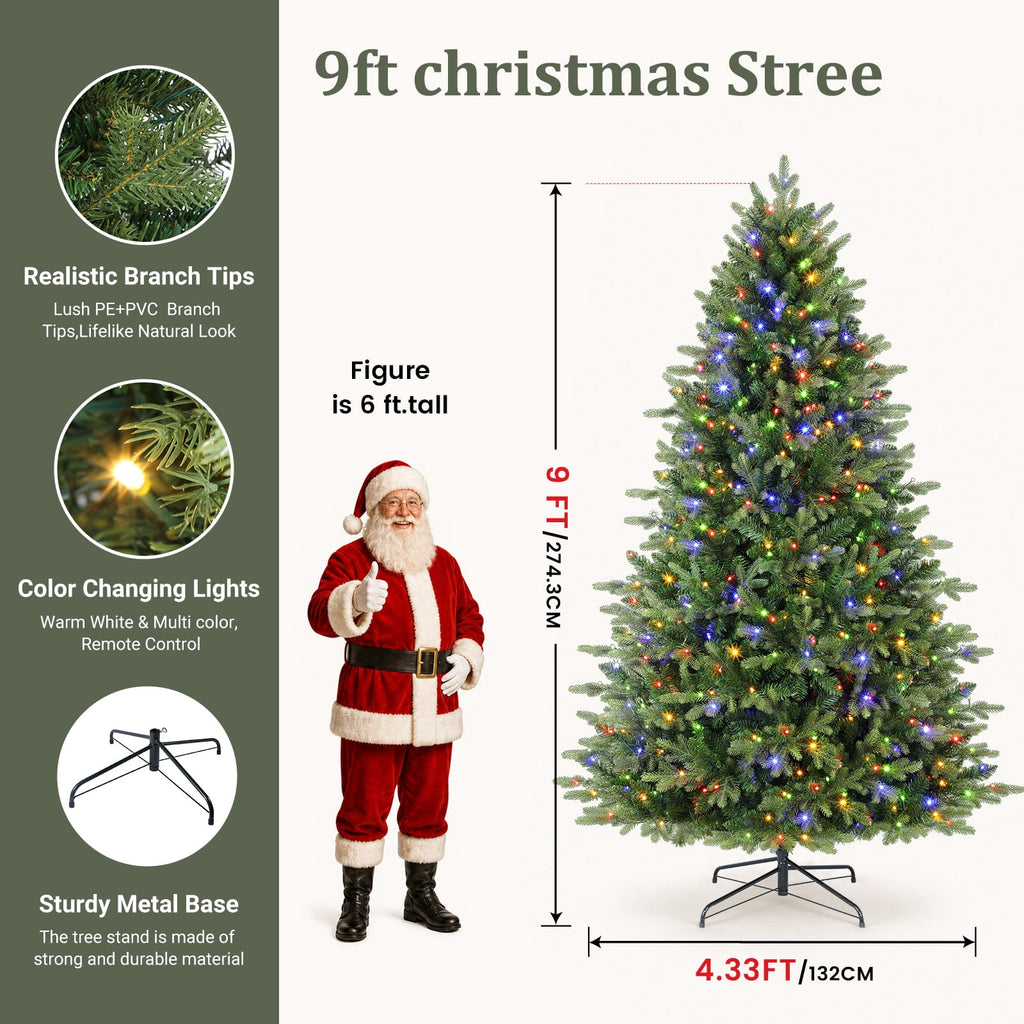 Lolsea 7ft Prelit Noble Fir Artificial Christmas Tree with Remote Control, Timer and Warm White & Multi-Color Lights