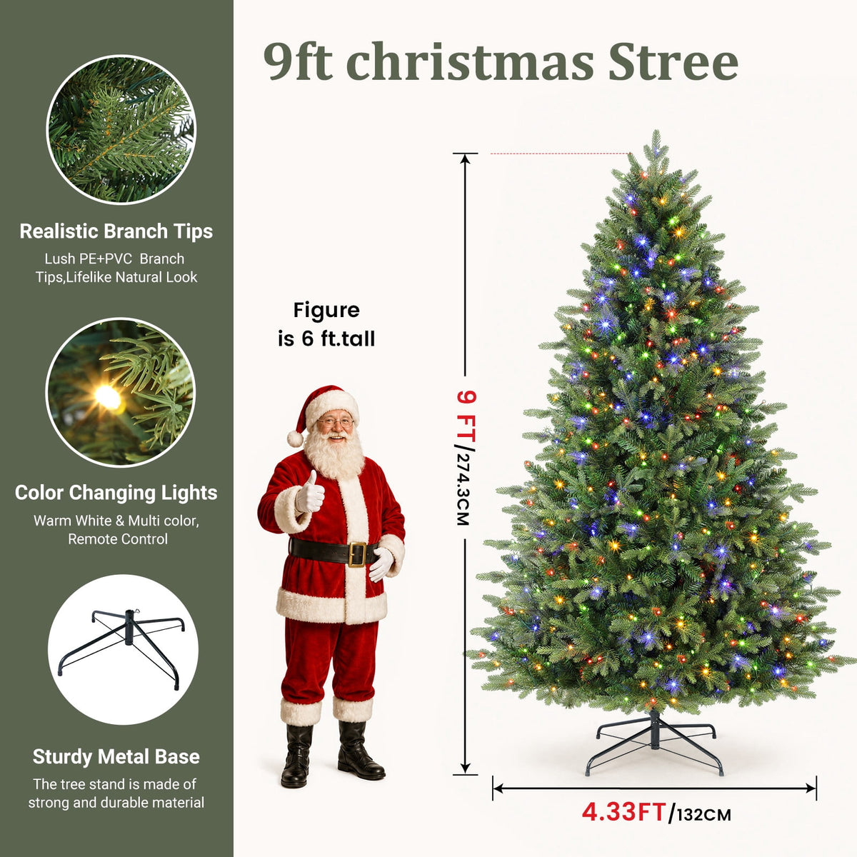 Lolsea 7ft Prelit Noble Fir Artificial Christmas Tree with Remote Control, Timer and Warm White & Multi-Color Lights