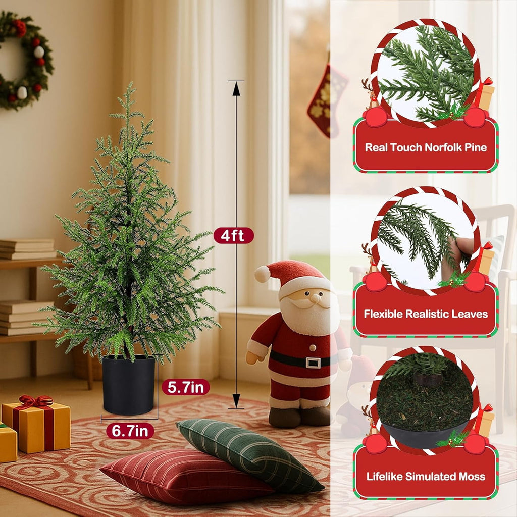 4FT Lifelike Touch Artificial Cedar Topiary Trees for Front Porch | Fake Christmas Trees, Faux Potted Plants, UV Resistant Fake Greenery, for Front Door Garden Outdoor Farmhouse Home Decoration