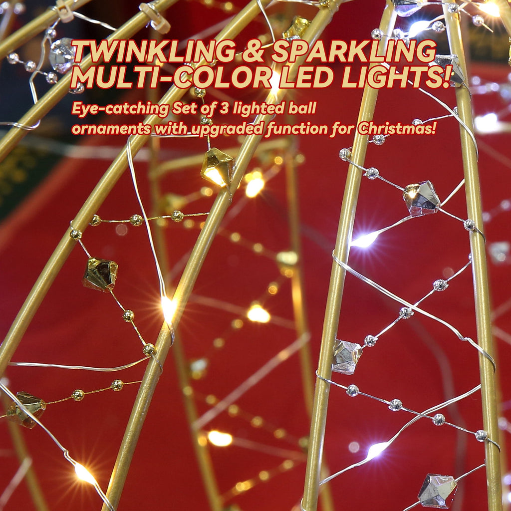 Starfree 24-inch Light Balls Lighted Christmas Yard Decor 3-Piece Christmas Hanging Ornaments LED Twinkling Tree Lights for Patio & Lawn