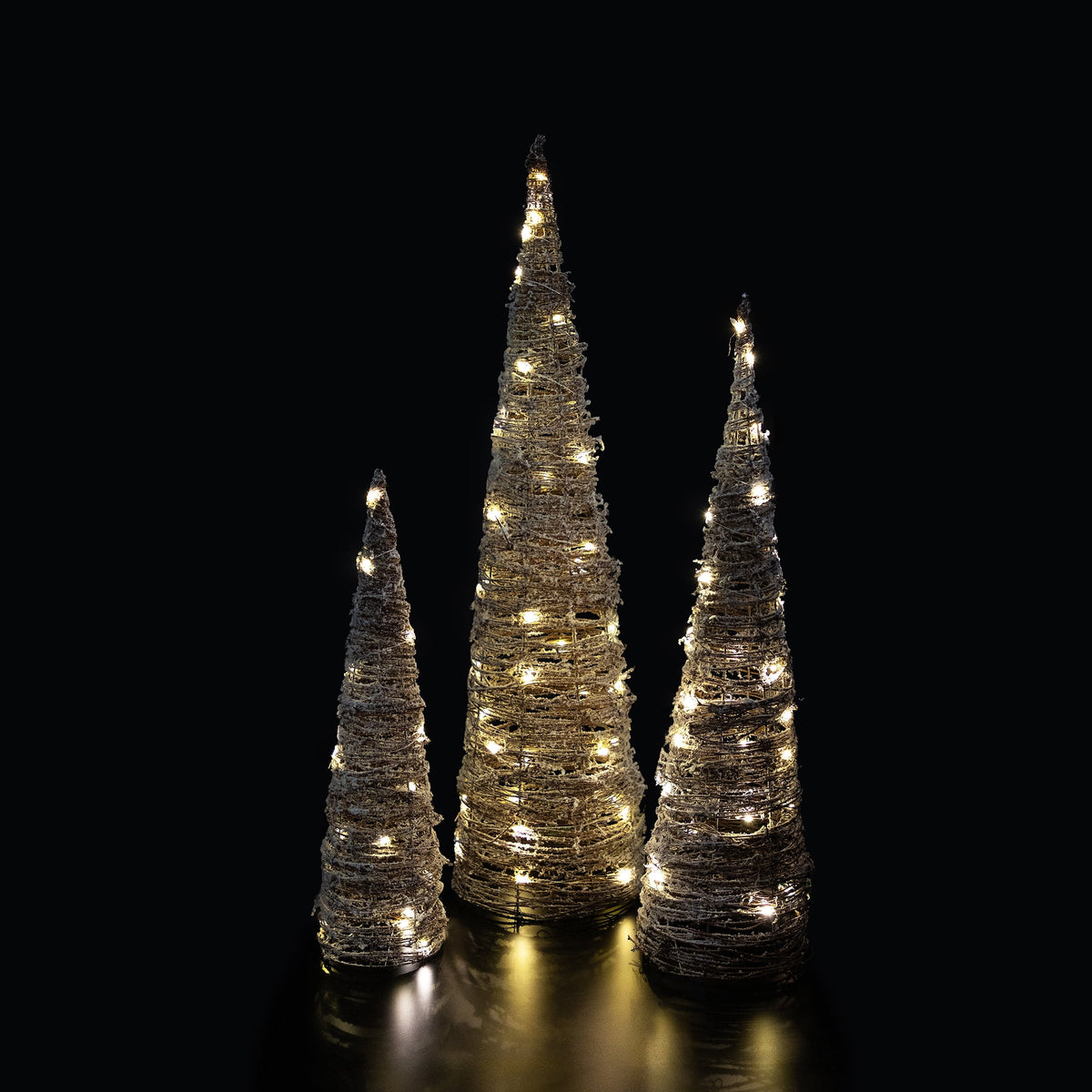 Northlight LED Lighted Snowy Rattan Christmas Cone Tree Decorations - 39.5" - Set of 3