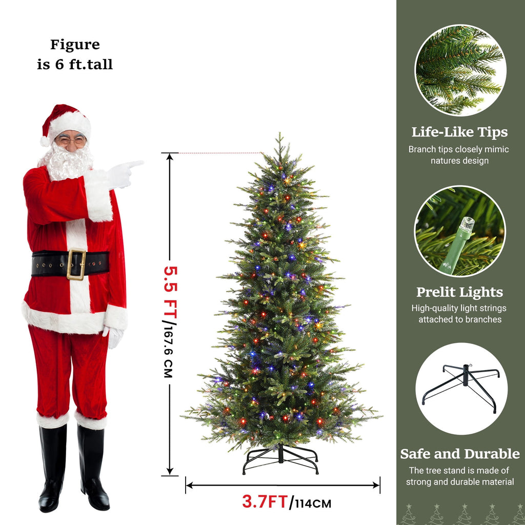 Lolsea 7ft Prelit Aspen Noble Fir Artificial Christmas Tree with Remote Control, Timer and Warm White & Multicolor LED Lights