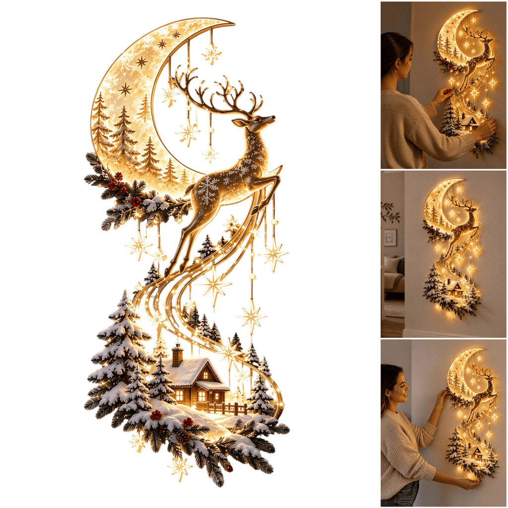 5Pcs Christmas Stair Banister Decoration Lighted Santa Snow Scene Garland for Stair Railing Indoor Holiday Home Ornament