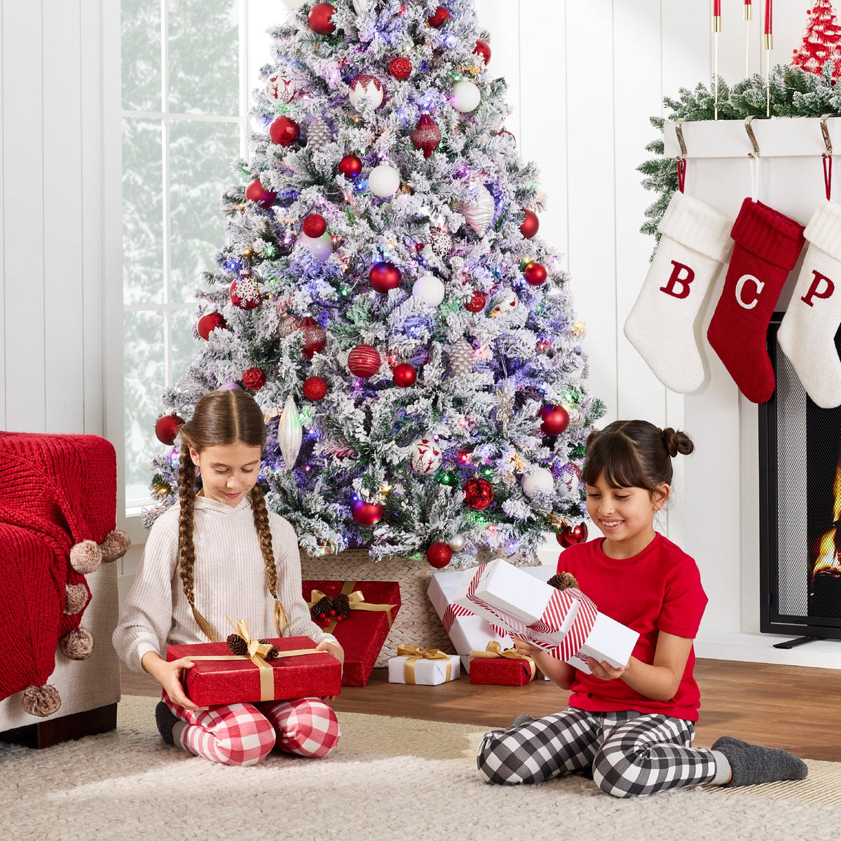Best Choice Products 6ft Pre-Lit Christmas Pine Tree w/ Flocked Branches 250 Multicolored or Warm-White Light Modes