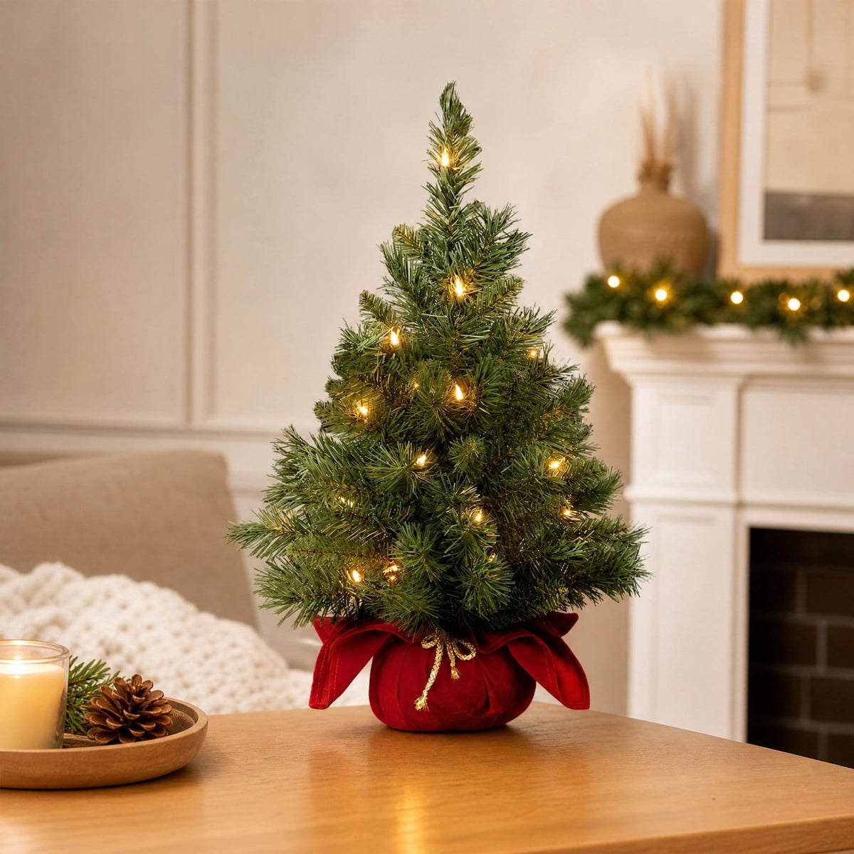 Christmas Decorations Tree, Pre-Lit Green Cypress Artificial Christmas Tree with 100 Warm White LED Lights, Fire Retardant, Easy Setup with Metal Stand, Ideal for Home, Office or Party Decor, 4FT